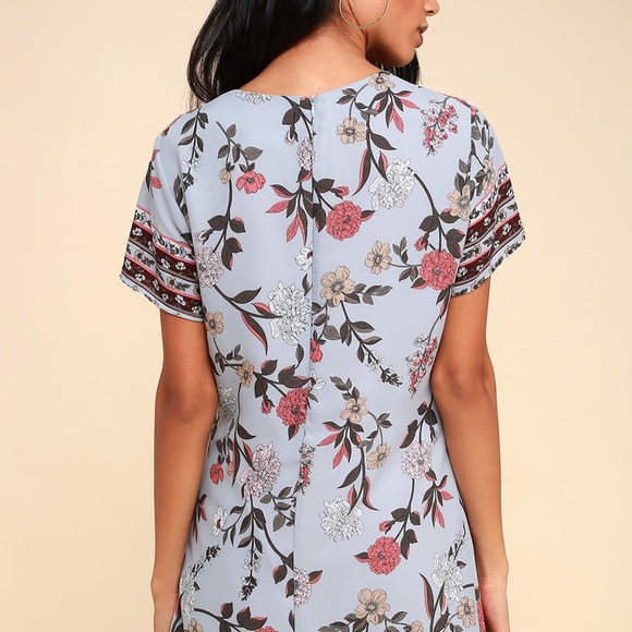 Lulu’s A-FLORA-BLE GREY FLORAL PRINT SHIFT DRESS Small - Picture 3 of 5